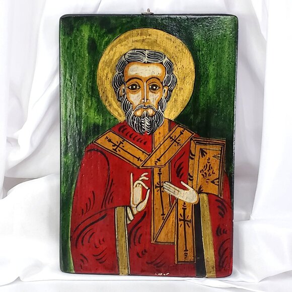 Antique Hand-Painted St. Nicolas The Wonderworker Religious Orthodox Wood Icon - Picture 1 of 9